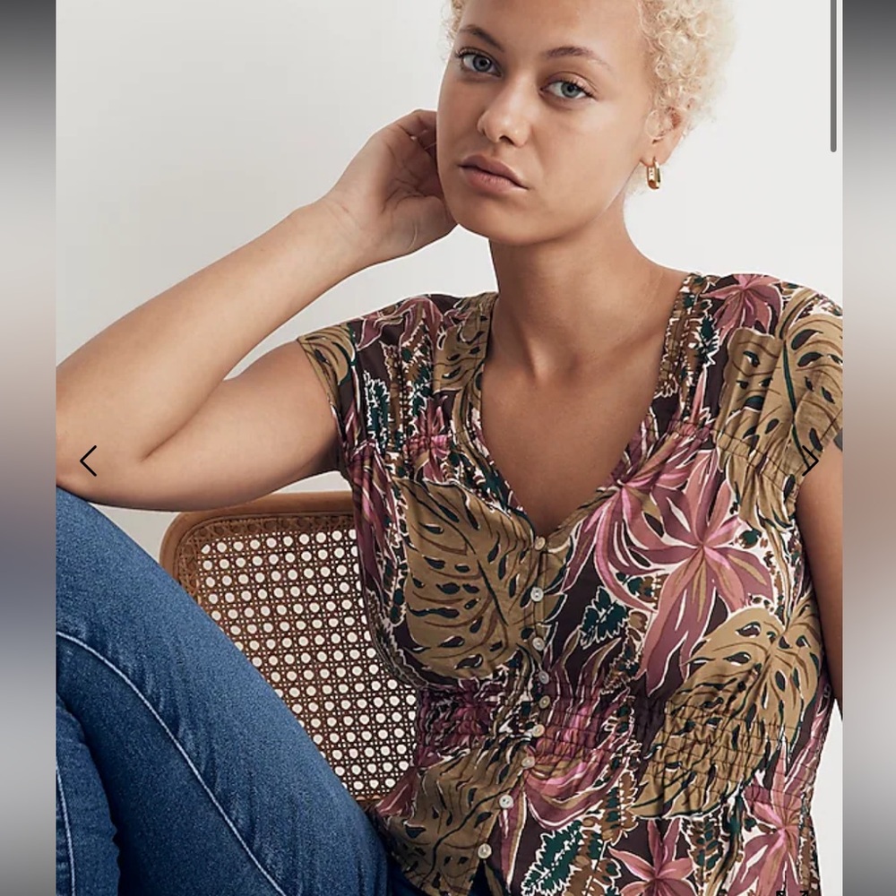 Madewell NWT Shirred Cap-Sleeve Top in Brushstroke Monstera